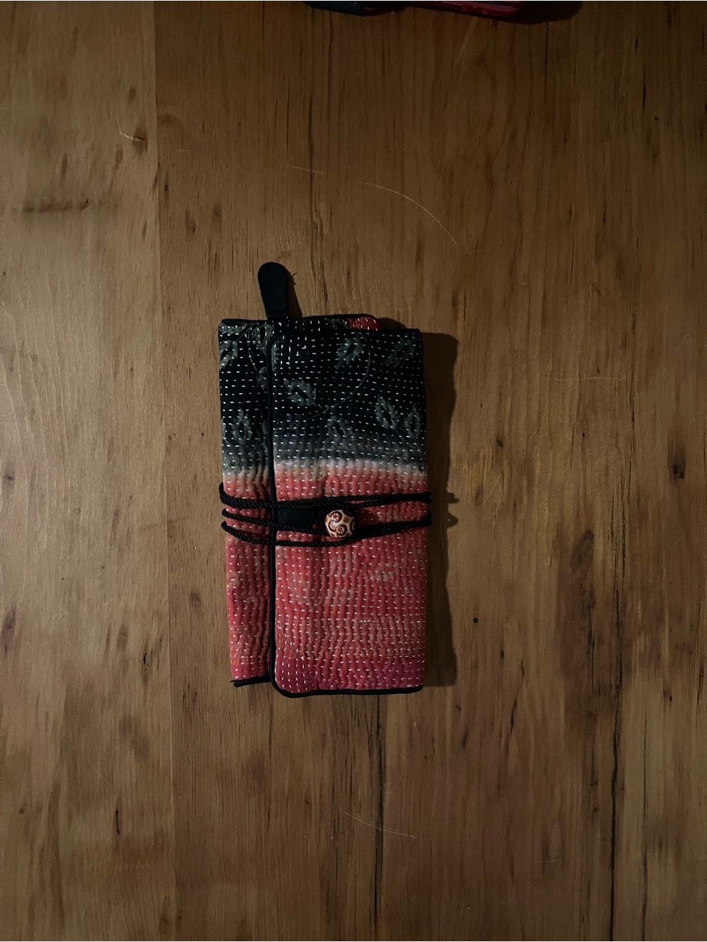 Handcrafted Black and Coral Fabric Jewelry Roll - Women Accessories